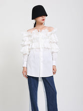 Women Pleated Off Shoulder Long Sleeve Shirt